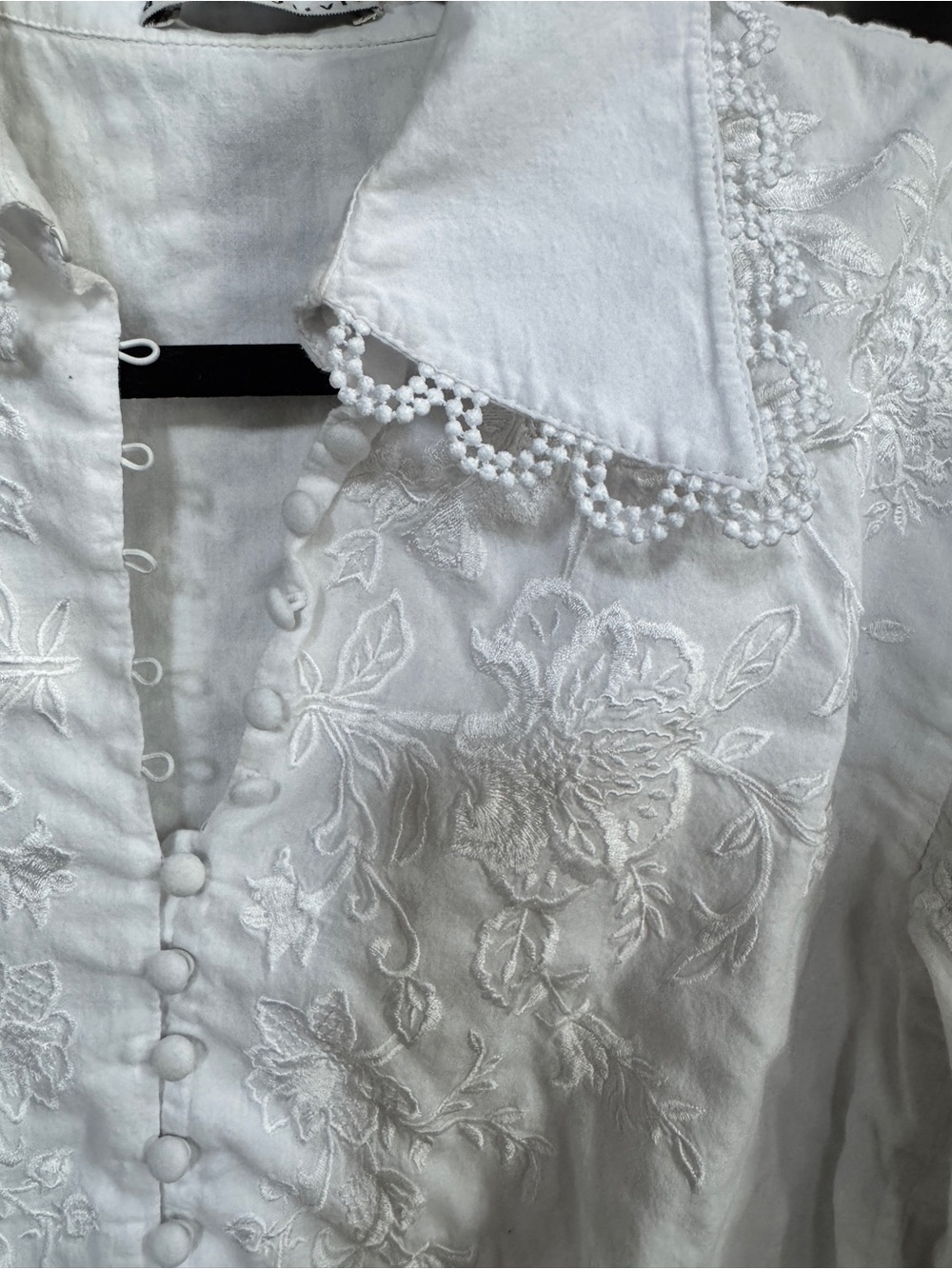 Alice + Olivia White Embroidered Cotton Button-Front Blouse - Picture 3 of 5
